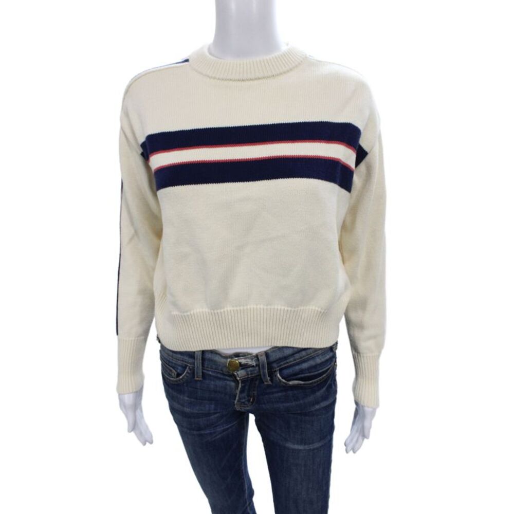minnow Womens Pullover Sweater Ivory Striped Crewneck Longsleeve Cotton Size XS